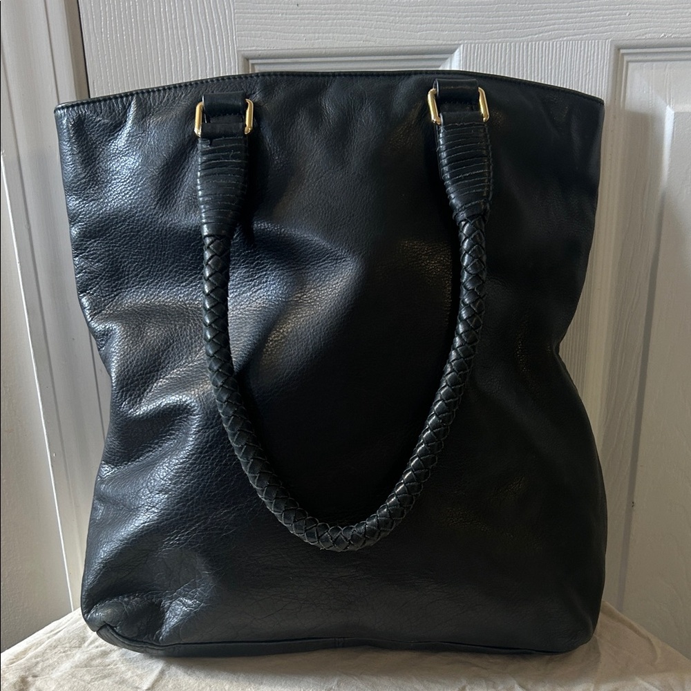 Margot Classic Black Leather Tote Handbag with Braided Handles - Picture 1 of 5